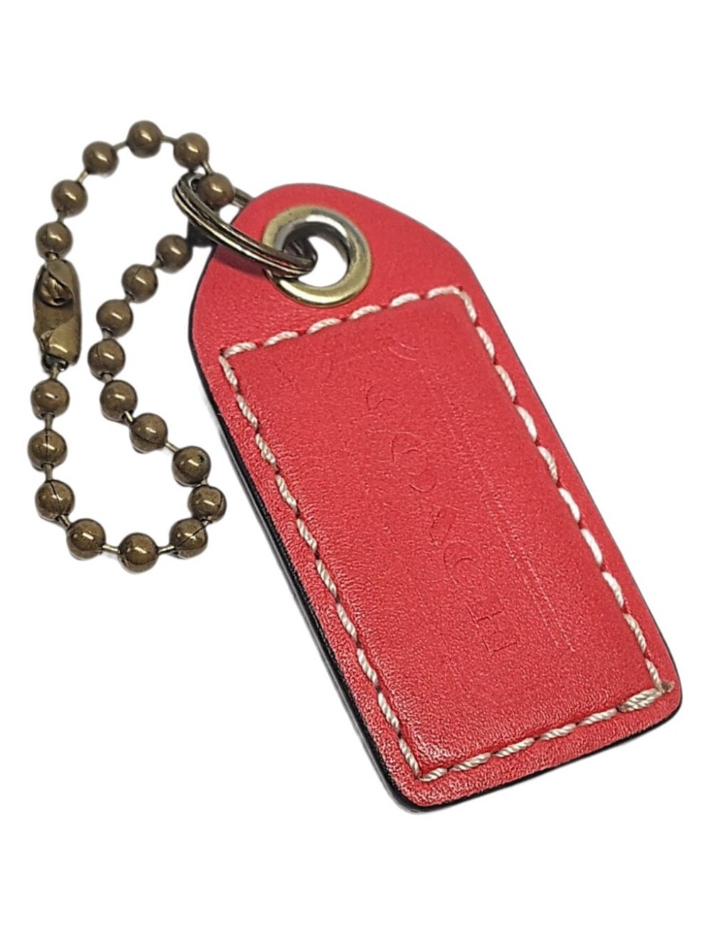 🆕 2.5" Coach Y2K True Red Leather Hangtag Bag Fob Purse Charm Keychain RARE